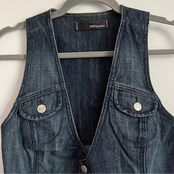 Vintage Y2K Furst Premium Denim Vest Button Front-Size 4 Utility Cargo Style - Picture 3 of 14